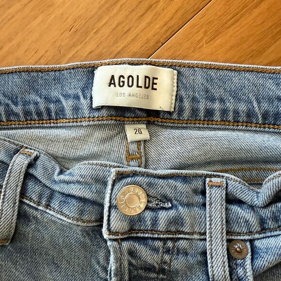 AGOLDE Jeans Size 26 Nico High Rise Button Fly Fray Raw Hem Light Wash Stretch - Picture 3 of 16